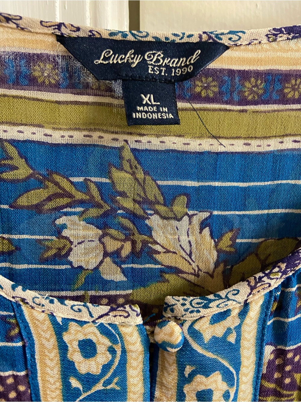 Lucky Brand Blue and Cream Floral Boho Tunic Blouse XL - Picture 9 of 10